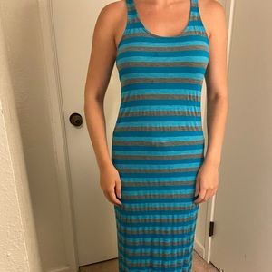 Blue and gray stripped maxi dress